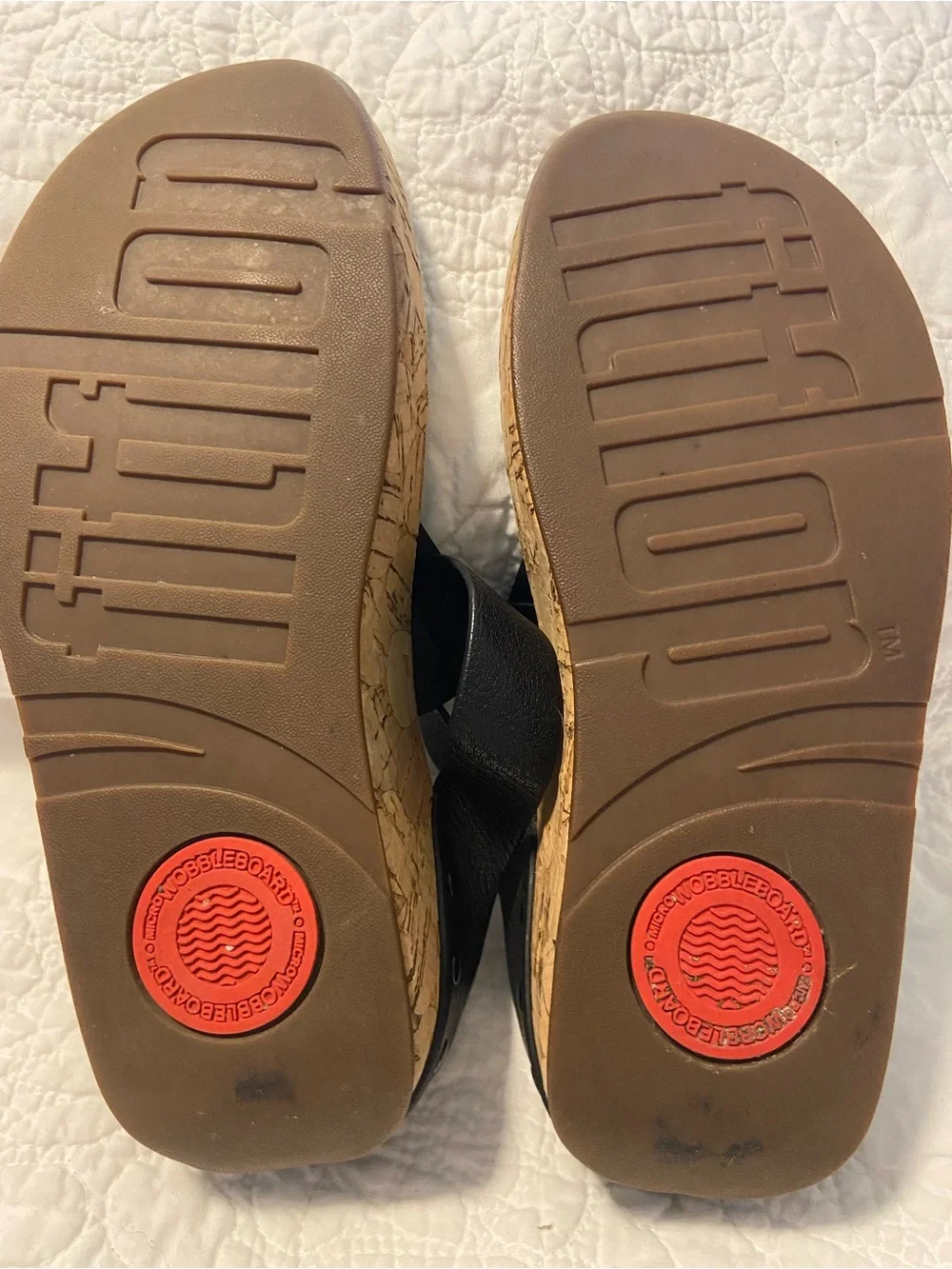 FitFlop ibiza size 8 Black Cork Wedge Thong Sandals - Sleek Leather Straps